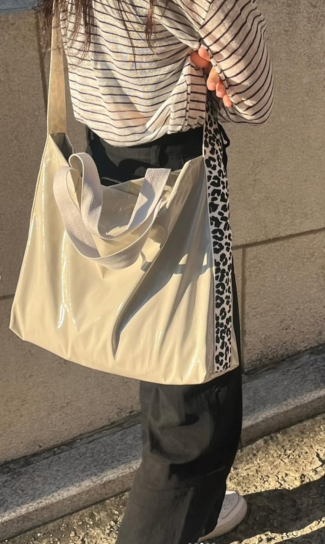 Leopard Enamel Bag- Ivory