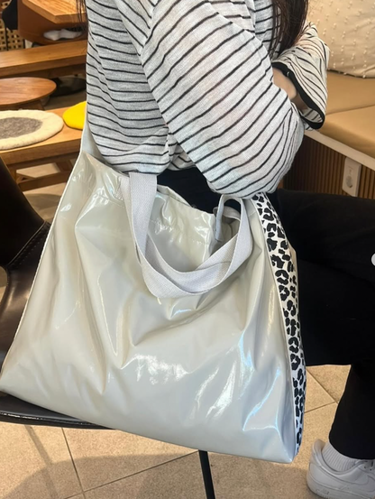 Leopard Enamel Bag- Ivory