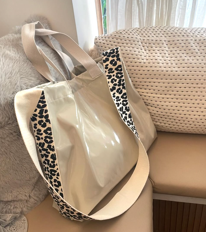 Leopard Enamel Bag- Ivory