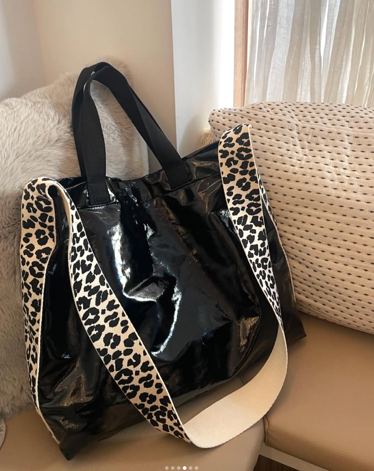 Leopard Enamel Bag - Black