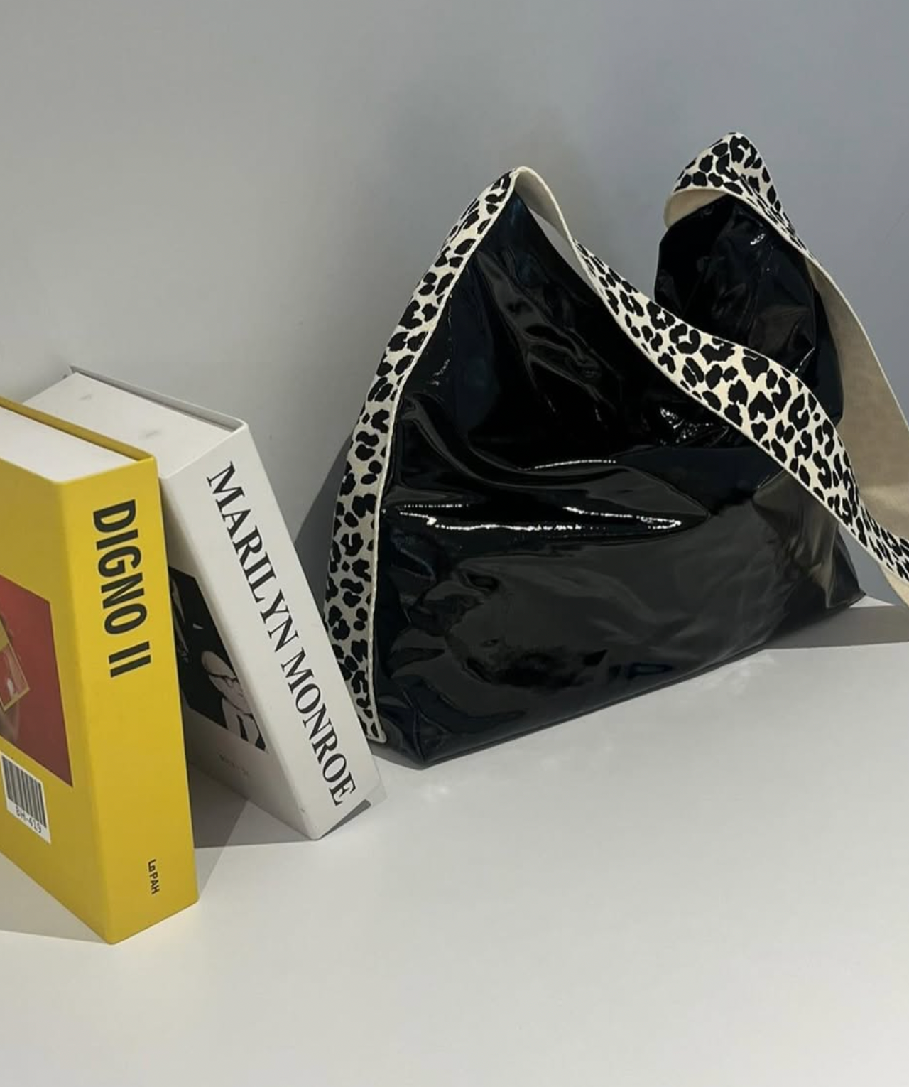 Leopard Enamel Bag - Black